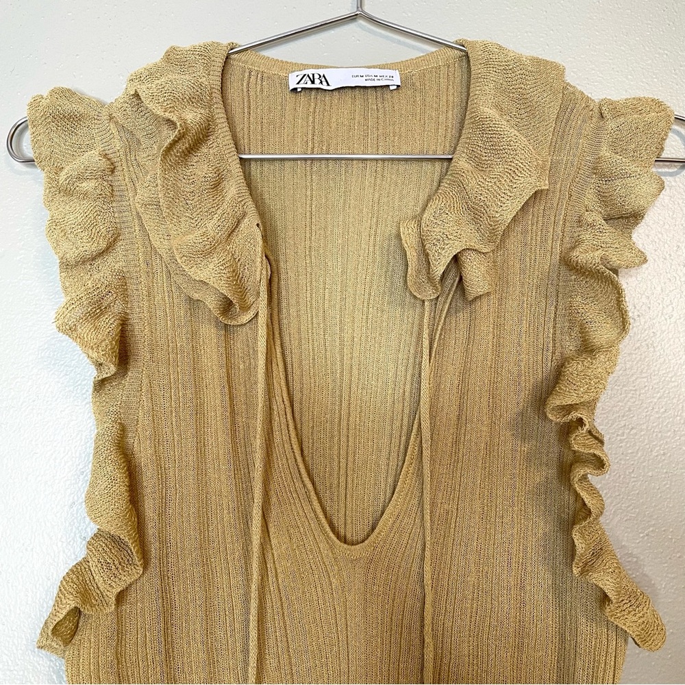 Zara Ruffle Knit Gold Tank - Picture 3 of 4